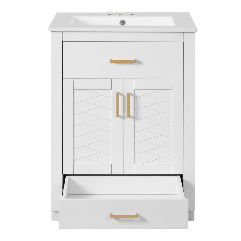 Modern Bathroom Vanity With Integrated Ceramic Sink, 2 Door Cabinet With Tip-Out Drawer