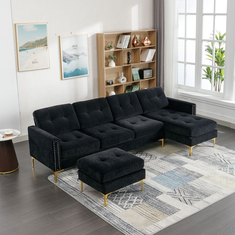 Modern L - Shape Convertible Sectional Sofa With Movable Ottoman
