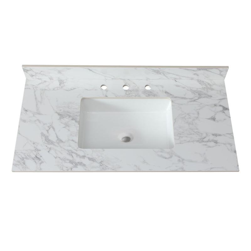 Elegant Sintered Stone Bathroom Vanity Top With Rectangular Undermount Ceramic Sink