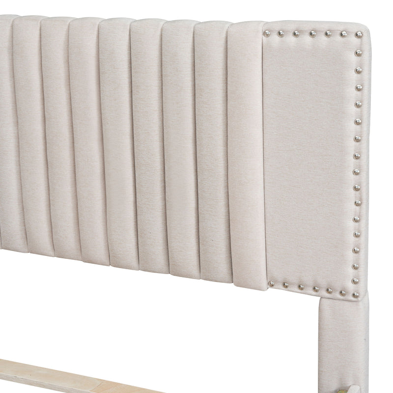 Upholstered Platform Bed With Drawers, Classic Headboard Design