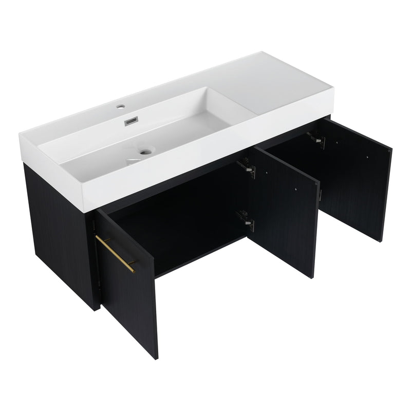 Contemporary 48" Wall Mounted Bathroom Vanity With Resin Sink And Soft Closing Doors And Line - Black Chestnut
