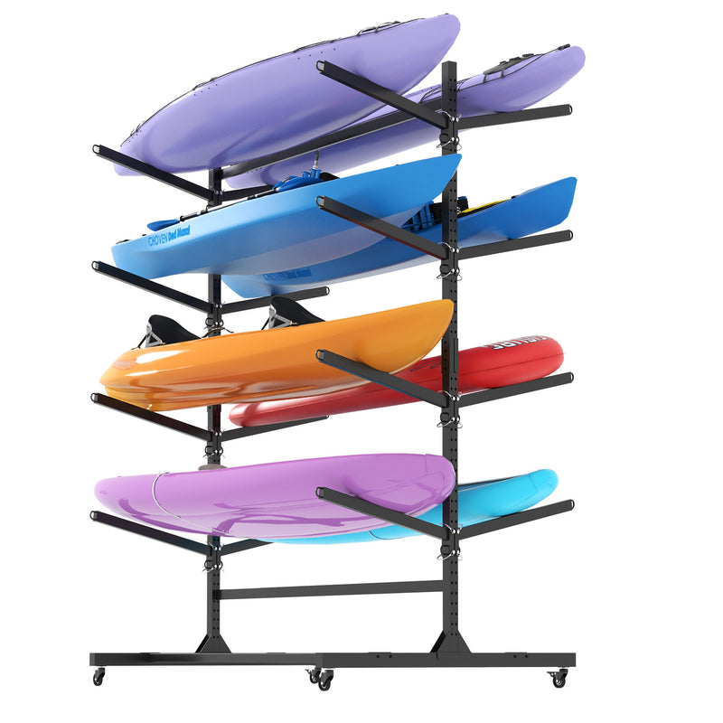 Freestanding Kayak Storage Rack With Lockable Wheels For Kayak, Canoe, Sup & Surfboard