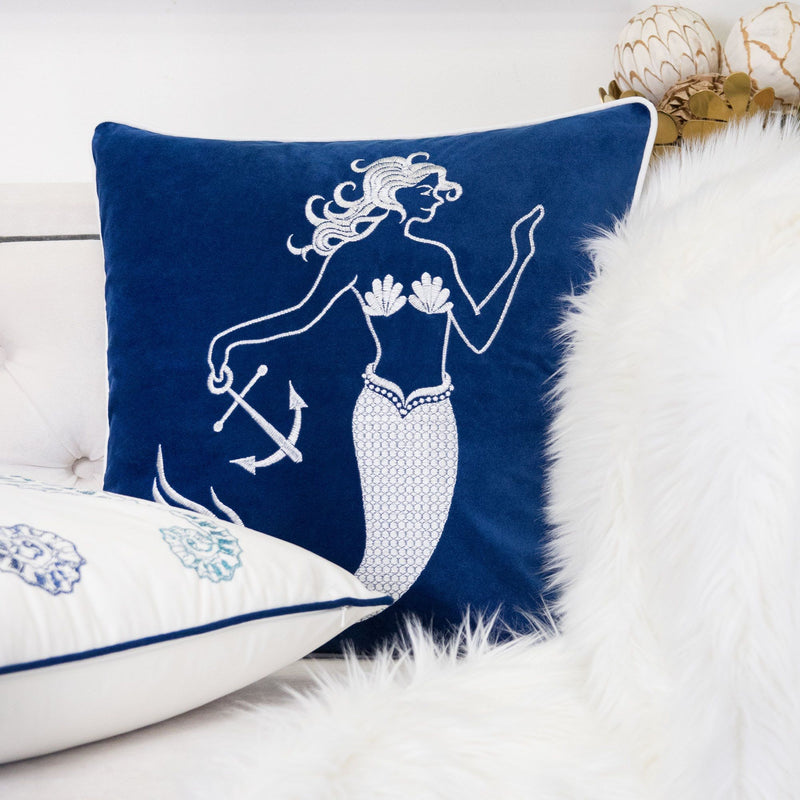 Liz Mermaid Pillow Cover With Matching Back And Hidden Zipper - Indigo