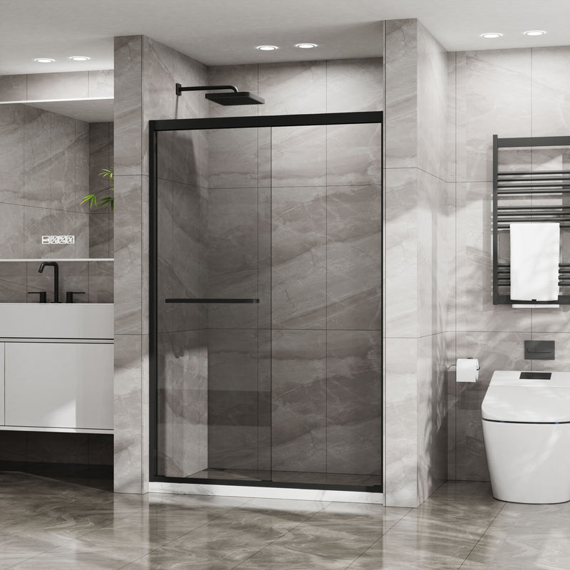 Matte Black Double Sliding Glass Shower Door With Aluminum Frame And SGCC Clear Tempered Glass - Black