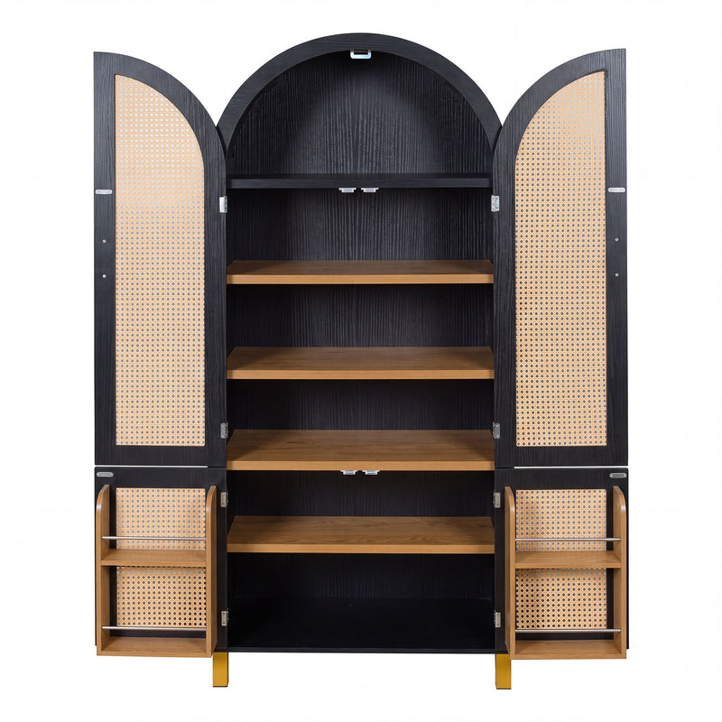Tall Arched Cabinet With Rattan Doors & Adjustable Shelves