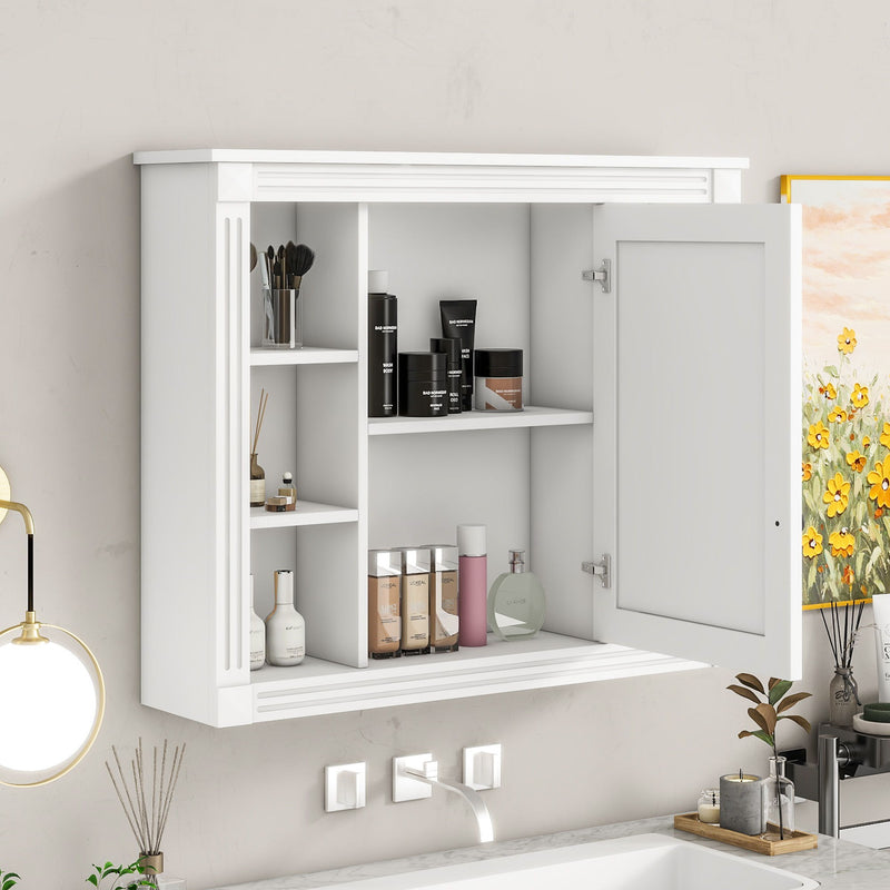 Wall Mounted Bathroom Storage Cabinet With Mirror, Cabinet With 6 Open Shelves And Adjustable Interior