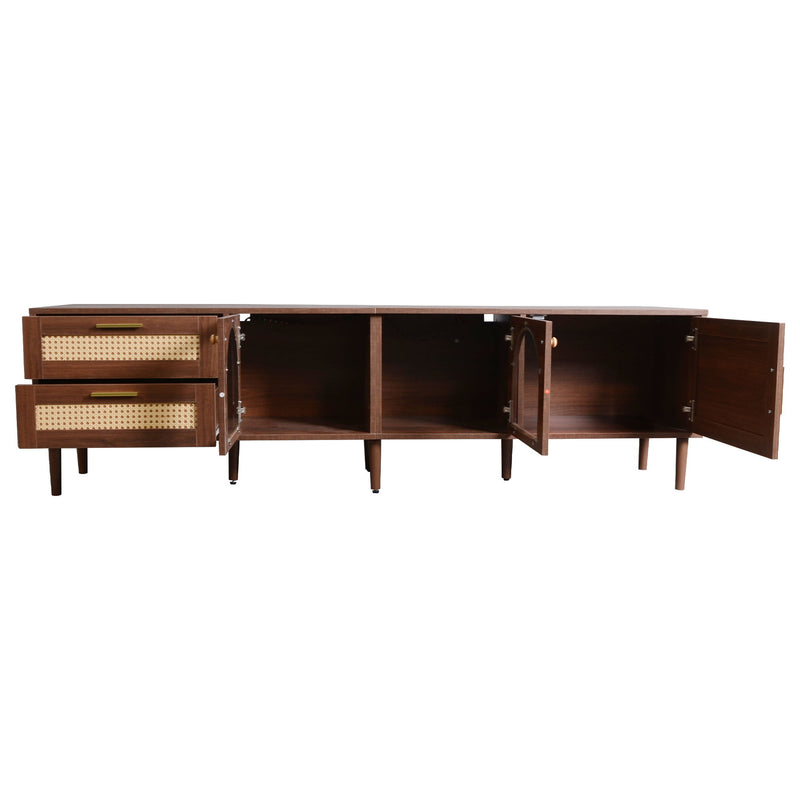 TV Stand With 3 Cabinets & 2 Drawers, LED Light Media Console For TVs Up To 80" - Dark Brown