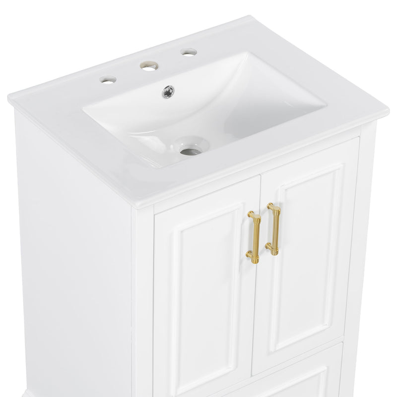 Bathroom Vanity With Sink, 1 Divided Drawer And 2 Soft Close Doors With Double Shelf