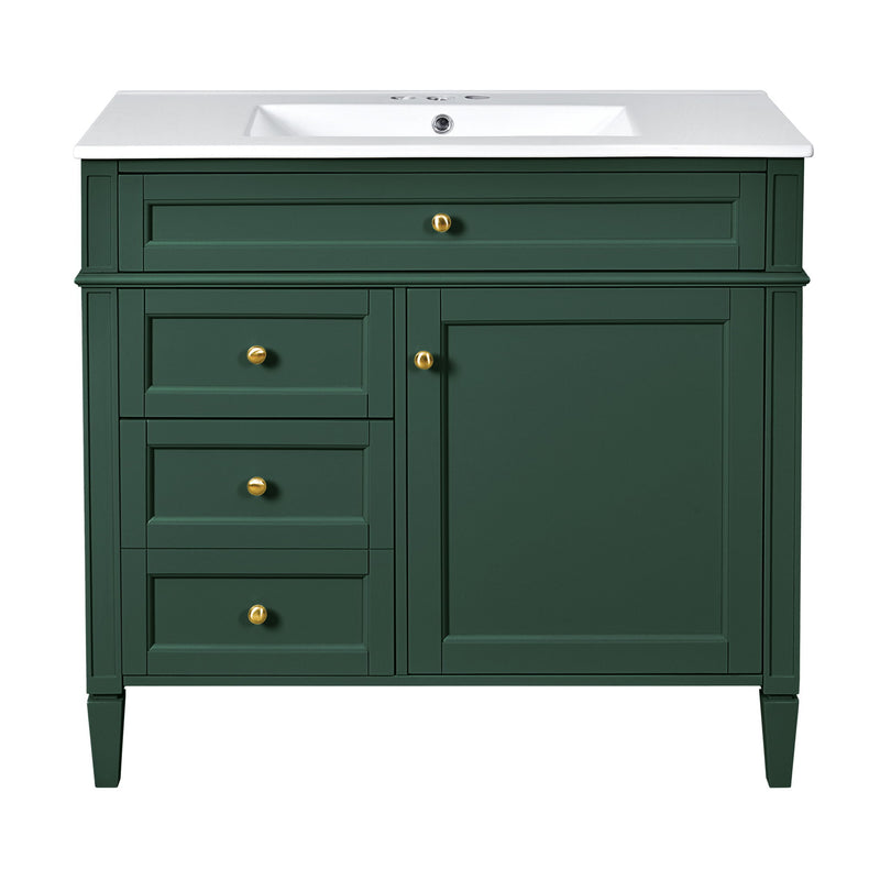 Bathroom Vanity With Mirror Cabinet, Single Sink With 2 Soft Closing Doors And 4 Drawers