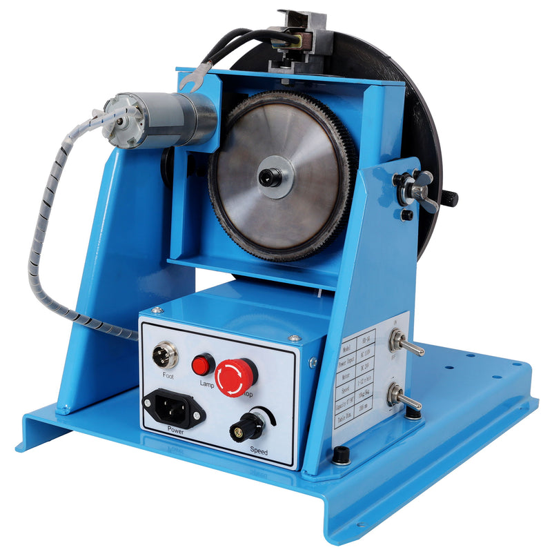 Portable Rotary Welding Positioner With 3 Jaw Lathe Chuck, 0 - 90° Turntable - Blue
