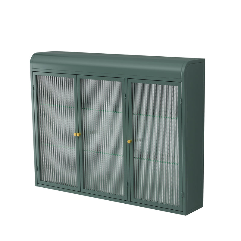 Arched Wall Mounted Cabinet, 3 Door Storage For Kitchen - Dark Green