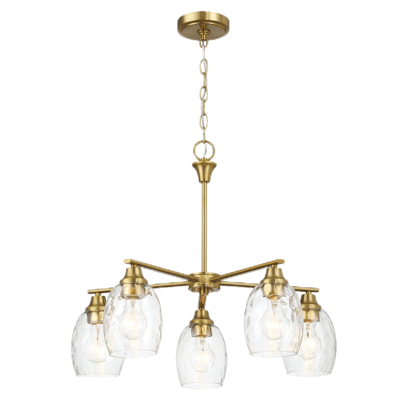 5 Lights Linear Arms With Chain Chandelier - Clear / Gold