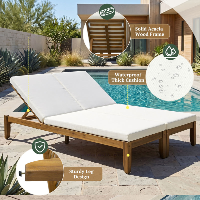 Adjustable Outdoor Patio Lounge Chair 2 Seater Recliner - Beige / Natural