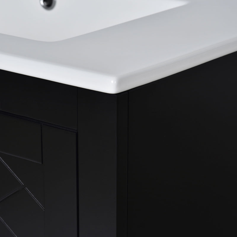 Ceramic Sink Combo, Freestanding Vanity Set With 3 Drawers & Soft Closing Doors