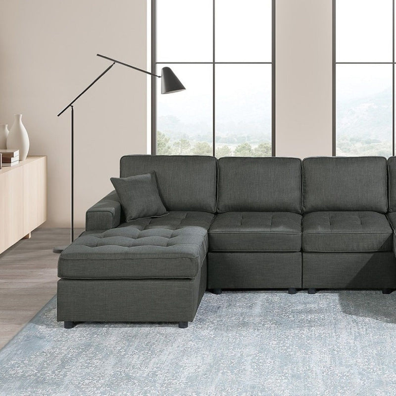 Sectional Sofa Set RAF & LAF Chaise, Tufted Couch Living Room - Gun Ash