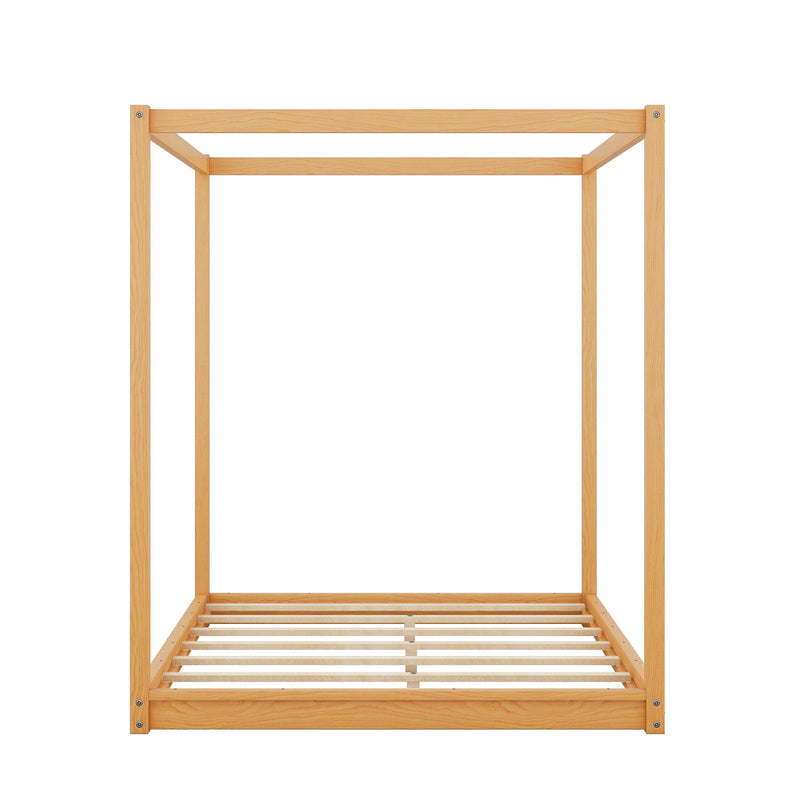 Wood Canopy Platform Bed With Support Legs And Airflow Slats