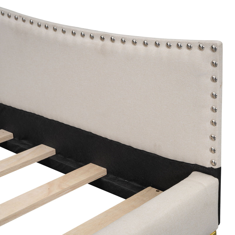 Upholstered Daybed With Headboard And Armrest, Support Legs