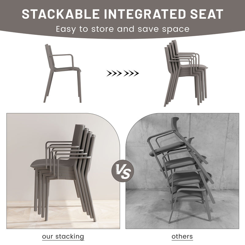 4 Piece Stackable Single Chairs With Vertical Stripe Design For All Weather