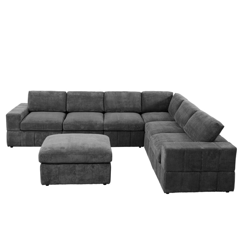 Oversized Modular Sectional Sofa, 7 Piece Reversible With Ottoman - Dark Gray