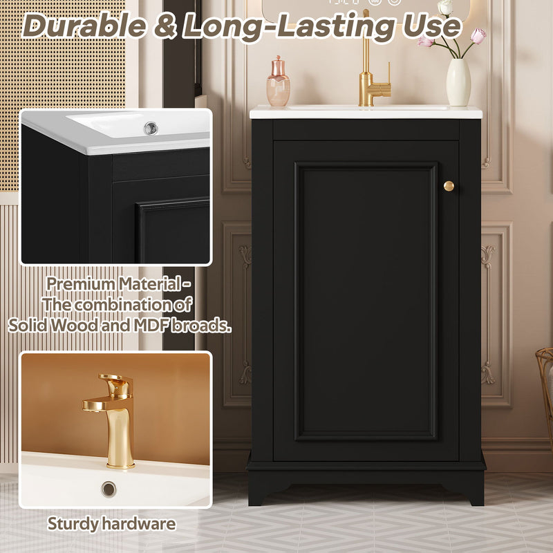 Bathroom Vanity With Sink, Freestanding Single Cabinet Set, Soft Close Door, Adjustable Shelf