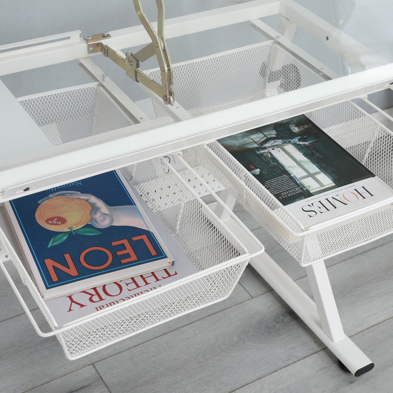 Adjustable Tempered Glass Drafting Printing Table With Chair