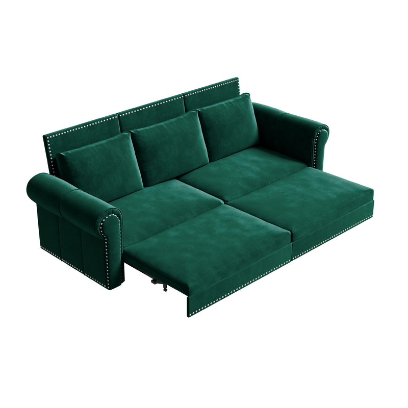 3 In 1 Convertible Sleeper Sofa With Nailhead Trim & Rolled Arm