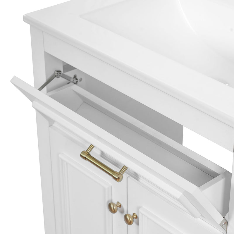 Bathroom Vanity With Integrated Sink, 2 Door Cabinet With Tip Out Drawer, Rectangular Design