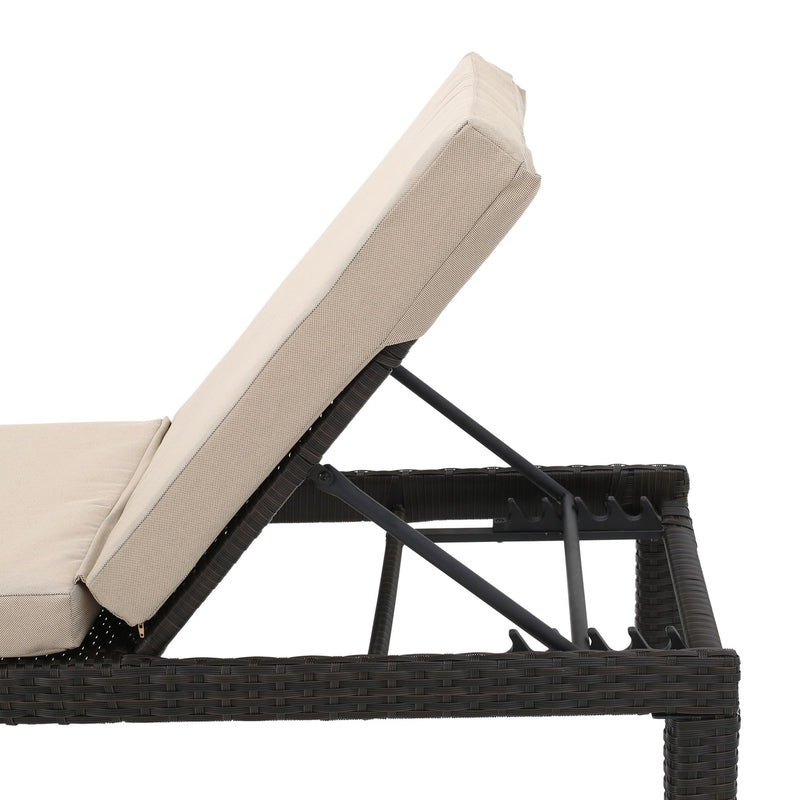 Puerta - Chaise Lounge Frame Cushion Outdoor Wicker Iron - Beige / Dark Brown