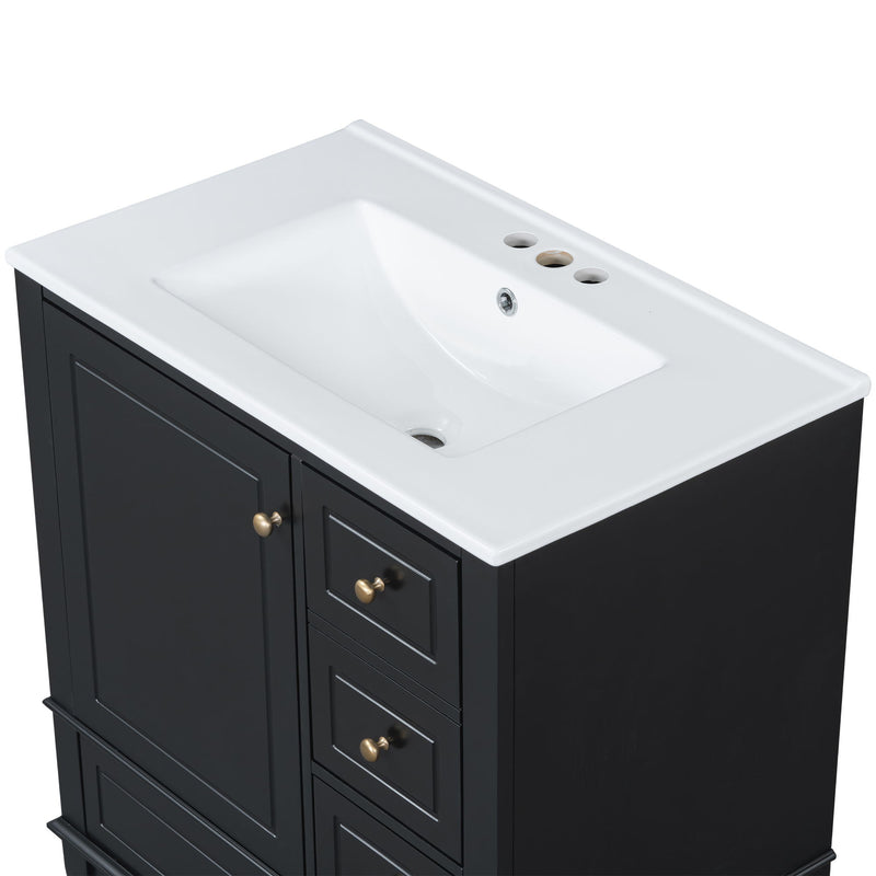 Freestanding Bathroom Vanity With Sink, Soft Close Door, 3 Drawers