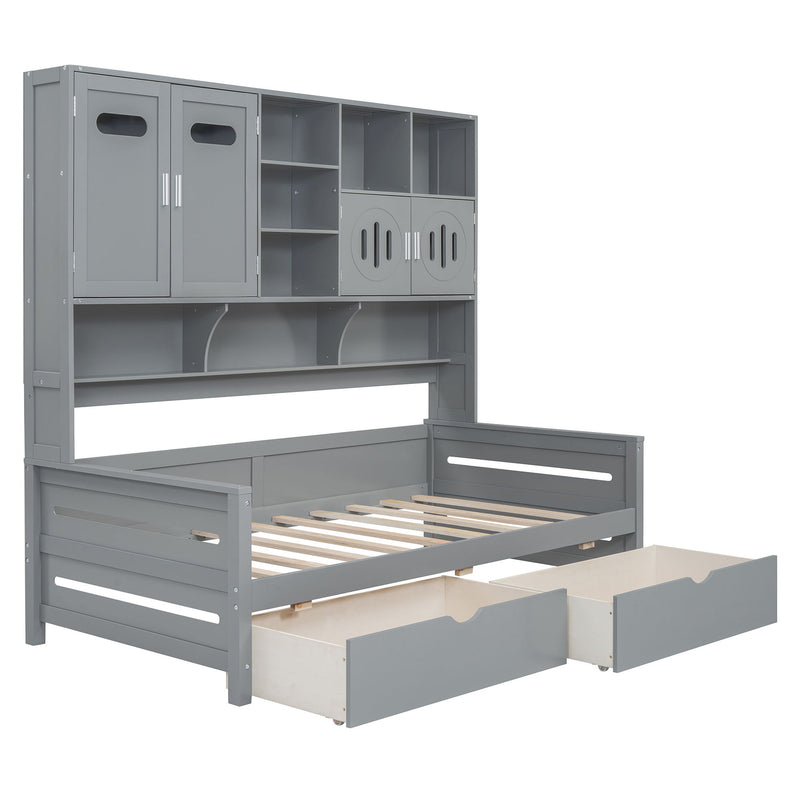 Daybed With All-In-One Cabinet And Shelf
