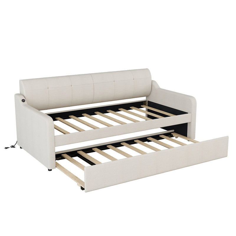 Upholstered Daybed With Trundle And USB Charging