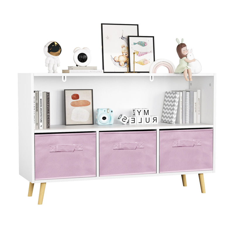 Bookcase With Collapsible Drawers, Book Display Organizer