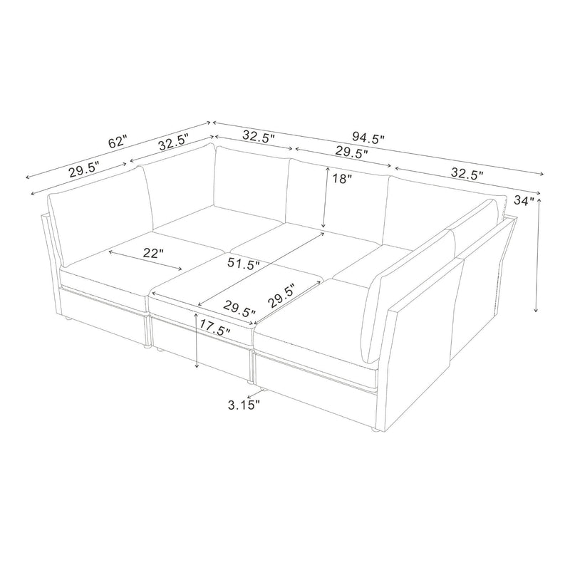 Upholstered Modular Sectional With Custom Configuration And Removable Cushions