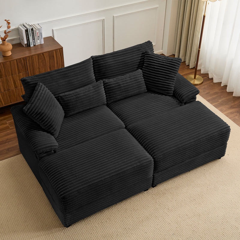 Double Chaise Lounge Set With Reversible Storage Ottomans, USB Port