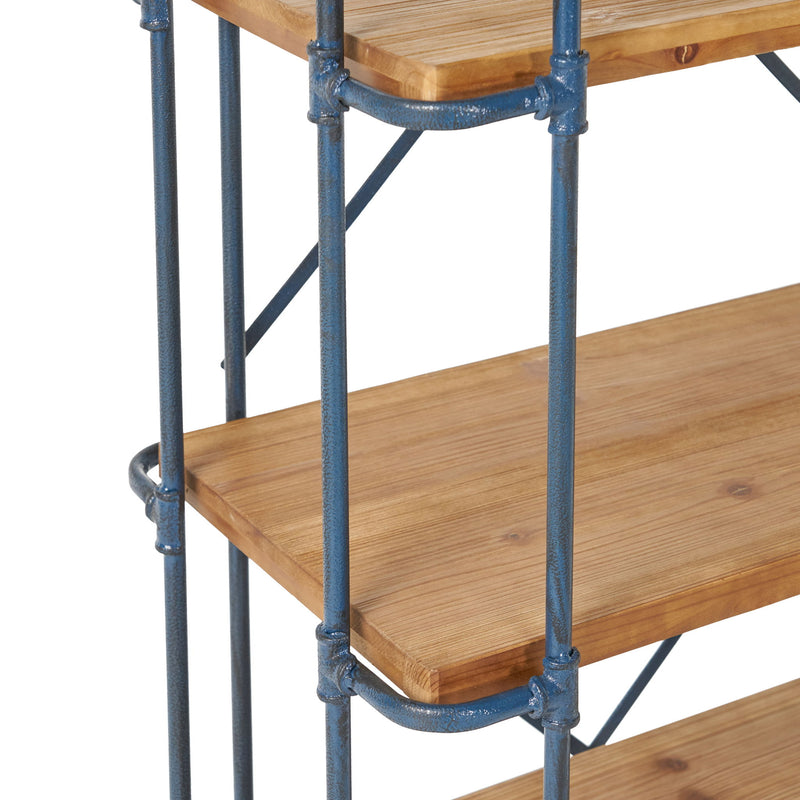 Yorktown - Industrial 5 Shelf Bookcase With Metal Pipework And Solid Fir - Natural