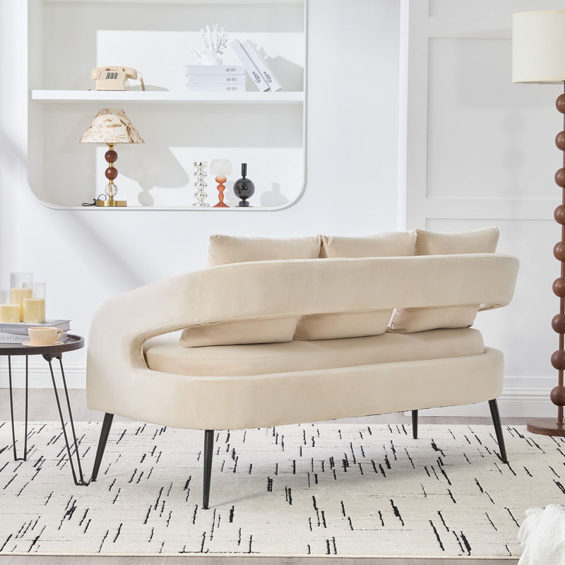 Open Back Loveseat Settee With 3 Pillows