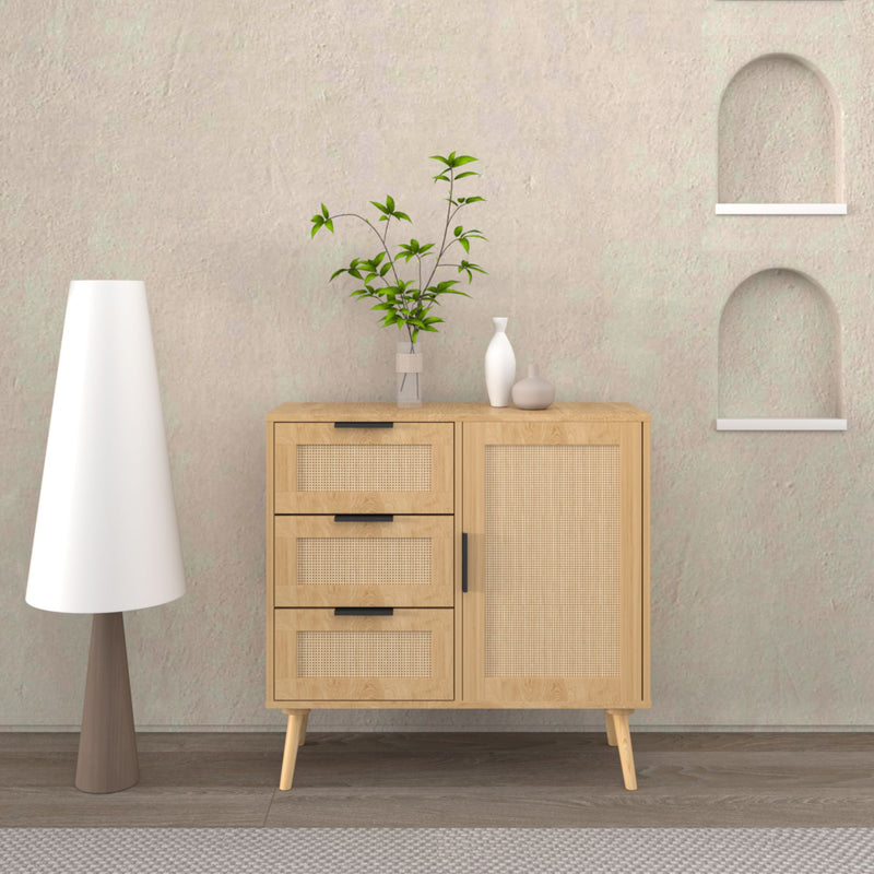 Dresser With Drawers And Adjustable Shelf - Antique Natural / Rattan