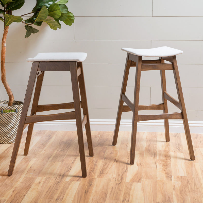 Mid Century Modern Bar Stool Set With Upholstered Seating