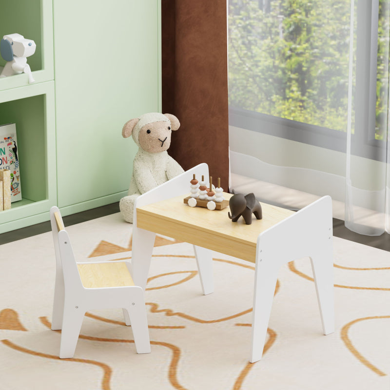 Table Set With 1 Chair, Children Study Table For Ages 2 - 8 - White