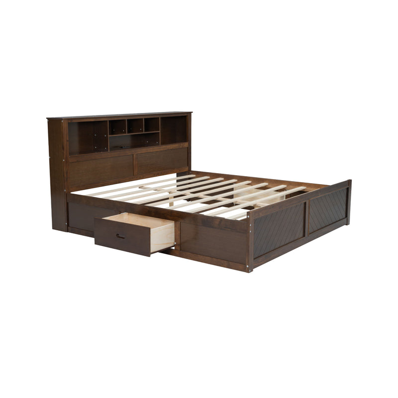 Platform Bed With Multi Storage Headboard, USB And Drawers