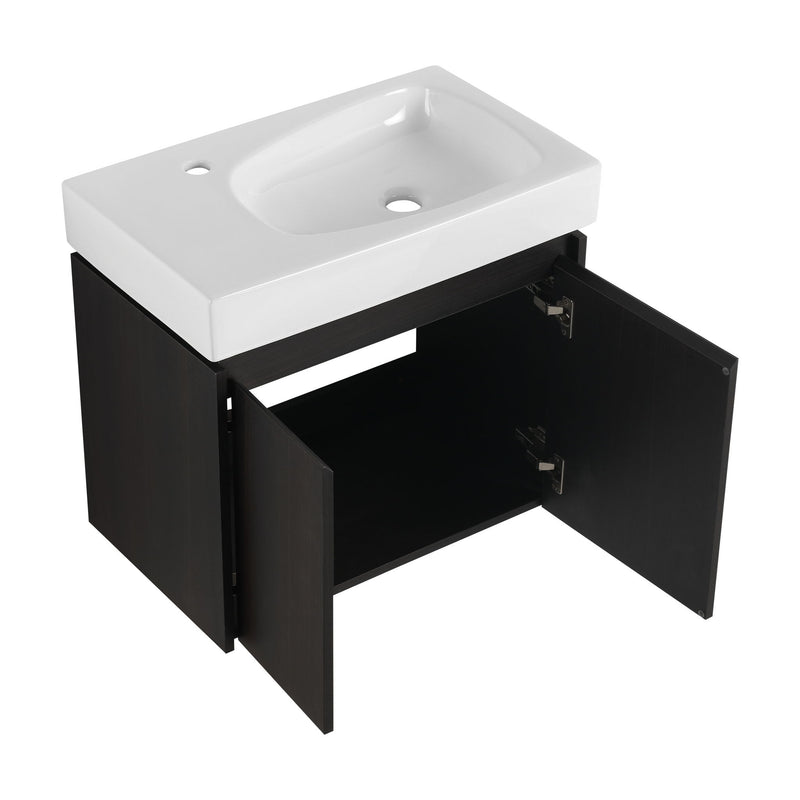 Modern Bathroom Vanity With Ceramic Basin, Wall Mounted Floating Sink Combo, Storage Cabinet