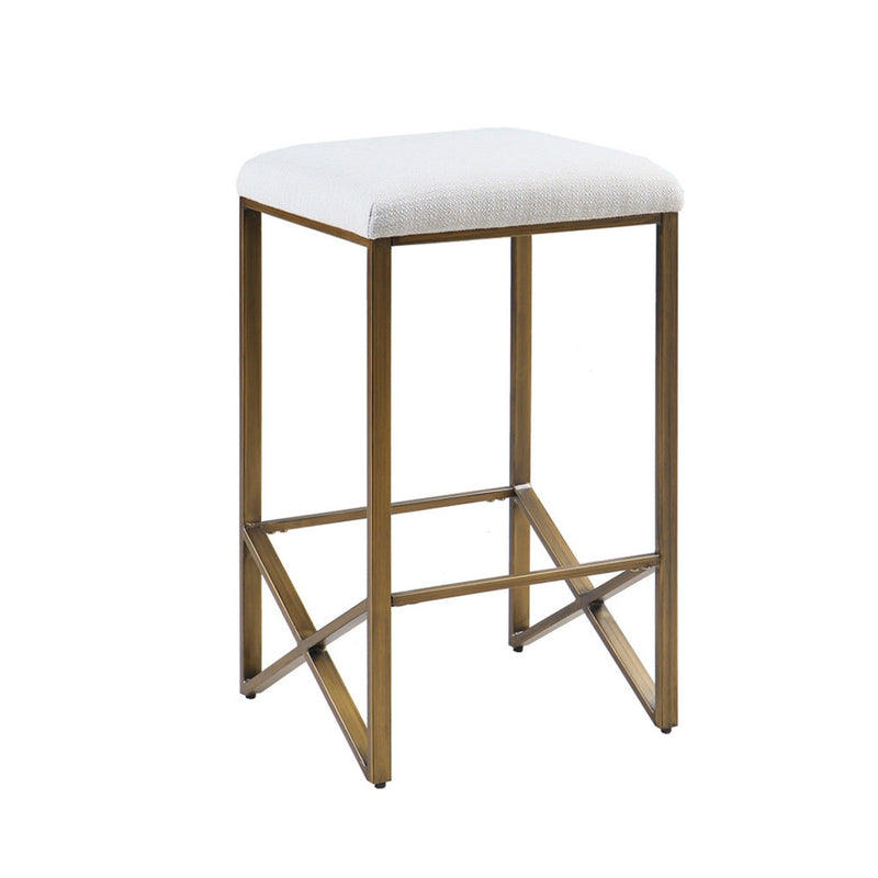 Backless Upholstered Counter Stool With Padded Seat - Ivory / Bronze