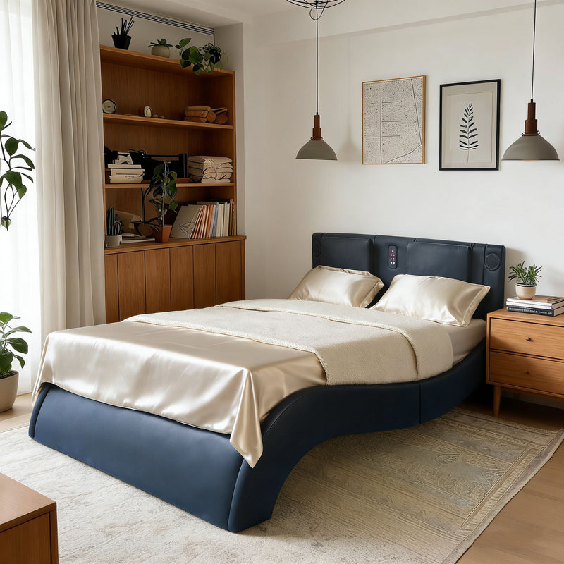 Platform Bed Frame With LED Lighting, tooth Music, Vibration Massage