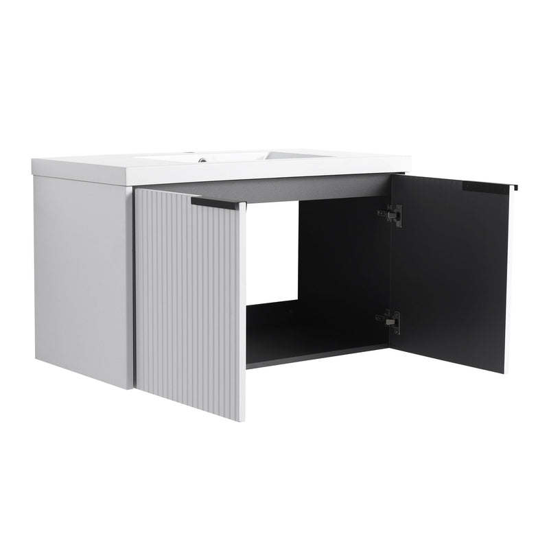 Contemporary Wall Mounted Bathroom Vanity With Resin Double Sink