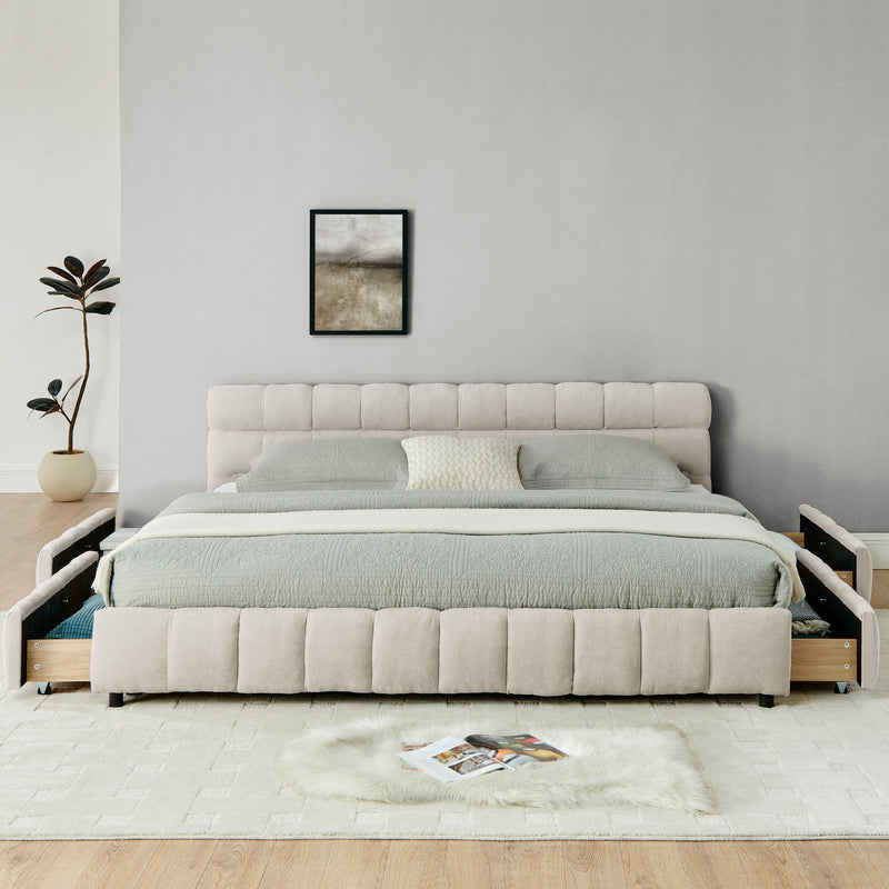 Modern Platform Bed Frame With Thick Fabric