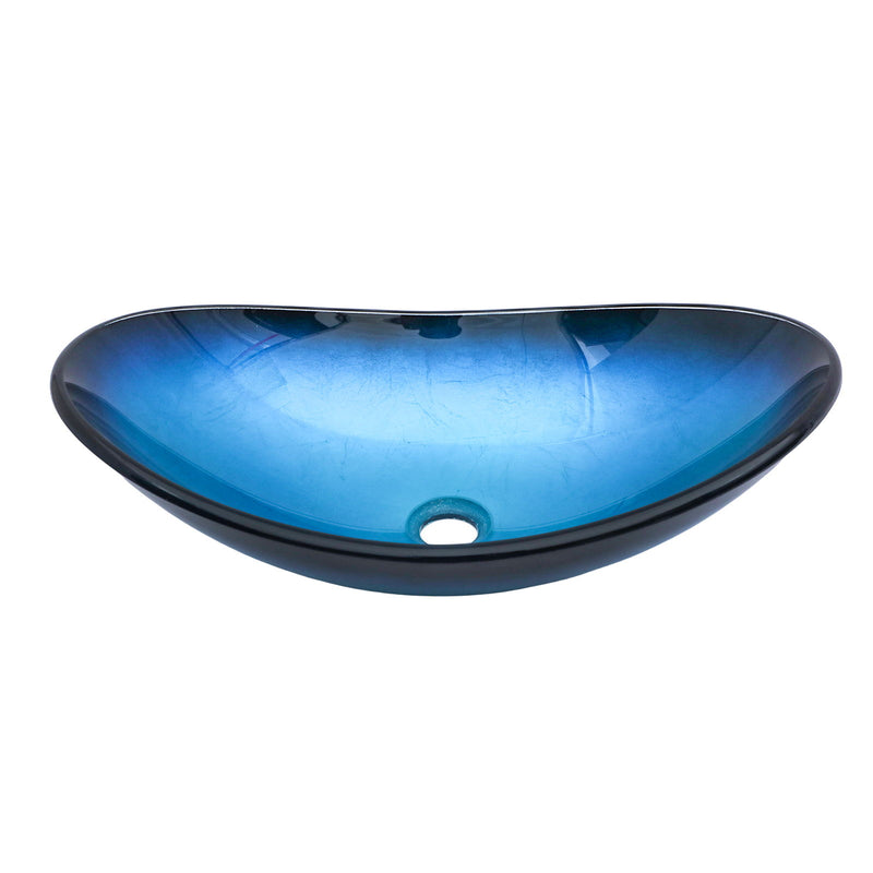 Tempered Glass Vessel Sink With Boat Shape Pop-Up Drain