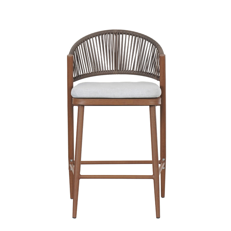 Outdoor 26" Counter Height Metal Frame Counter Stools With Scallop Shaped Backrest & Water Resistant Cushions