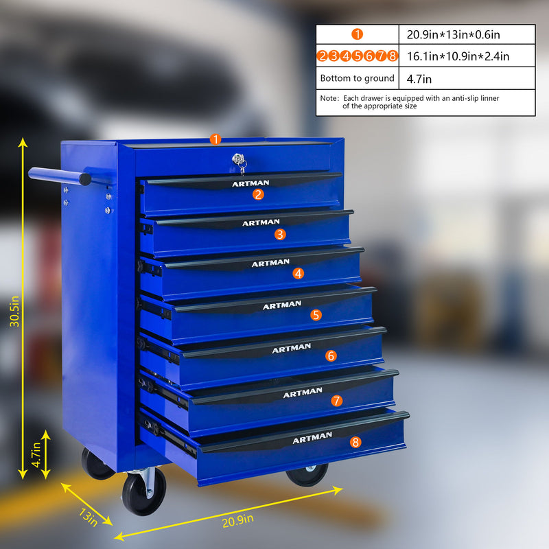 Rolling Metal Tool Chest With Drawers, Steel Storage Cabinet With Ball Bearing Slides