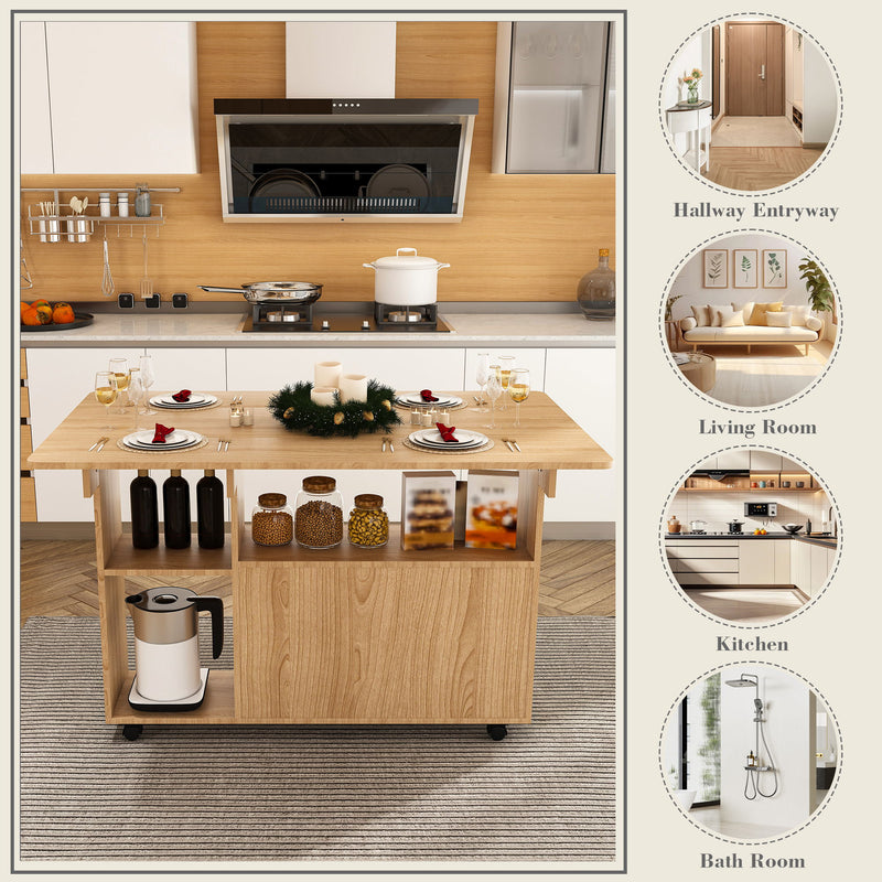 Multi Functional Folding Table With Storage Shelves And Wheels