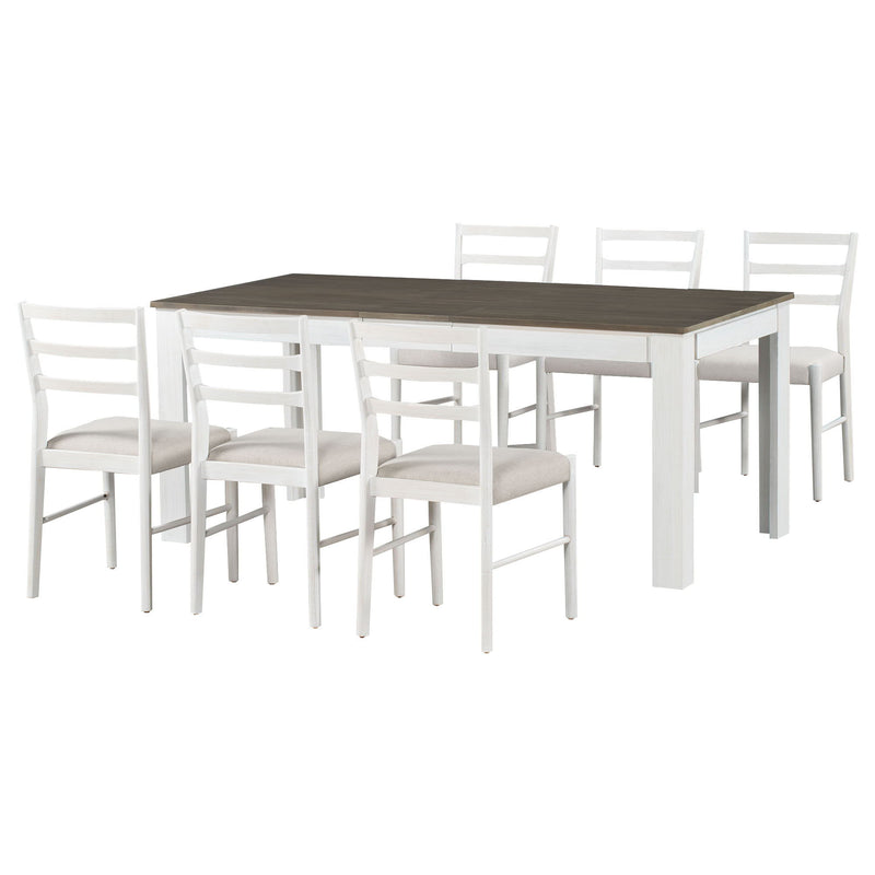 7 Piece Dining Set With Extendable Table, 2 Drawers & 6 Upholstered Chairs
